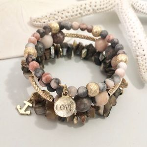 Handmade wrap around bracelet, Pink zebra stones